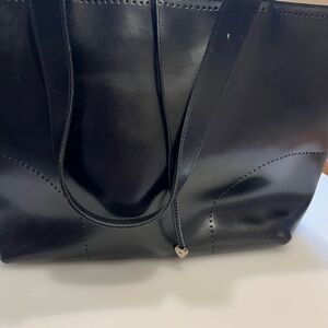 Furla Black Leather Tote with Heart Charm Accent
